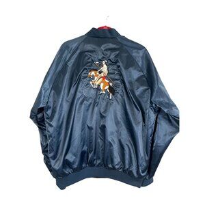 Colorful 90s Satin Bomber Jacket Blue L Native American Sukajan Retro Souvenir